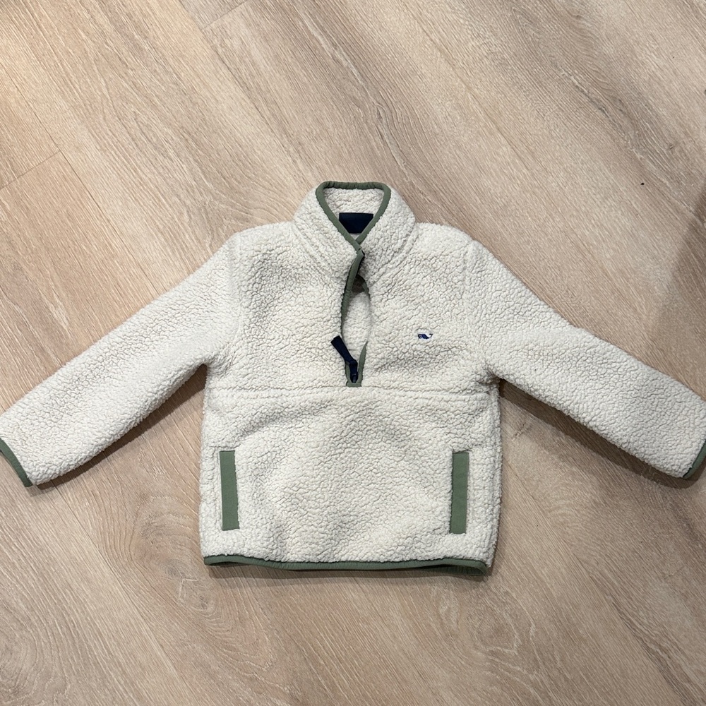 Vineyard Vines Cream and Green Kids Sherpa Jacket